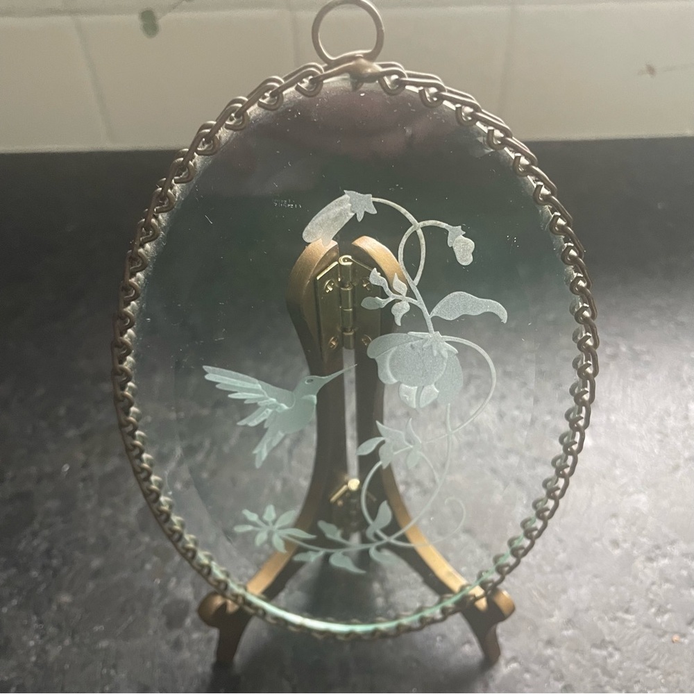 Vintage etched hummingbird suncatcher